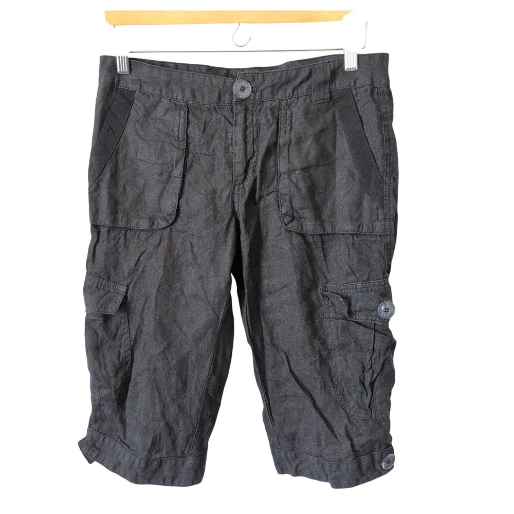 Hard Tail Forever Womens Cargo Capri Pants Black Crop Pockets Y2K Linen Size L
